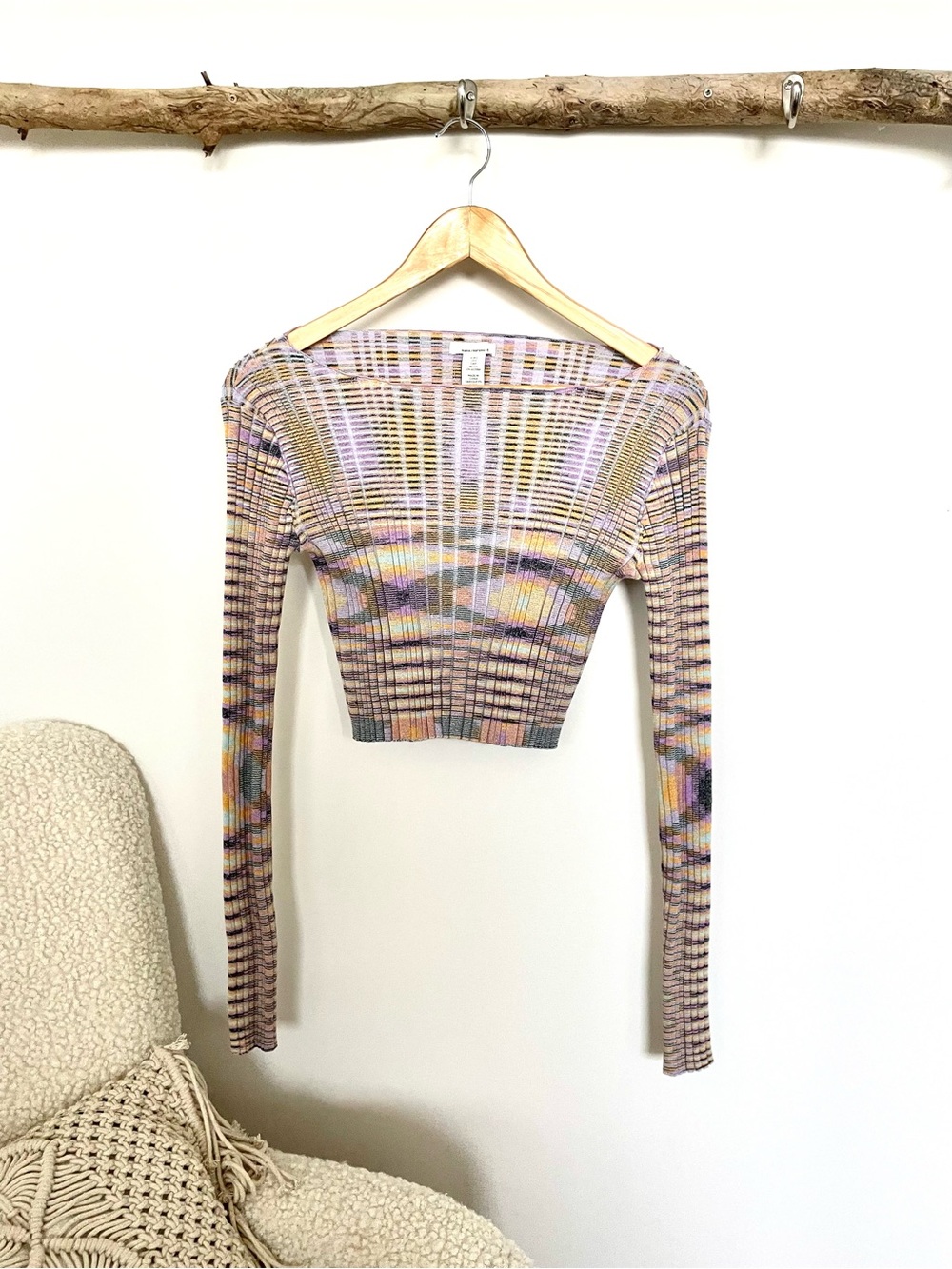 Ribbed Cropped Top Long-Sleeve in Multi Pastel